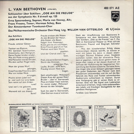 The Hague Philharmonic - Willem Van Otterloo - Ludwig van Beethoven : Schlußchor Über Schillers Ode "An Die Freude" Aus Der Symphonie Nr. 9 D-Moll Op. 125 (7", Mono)