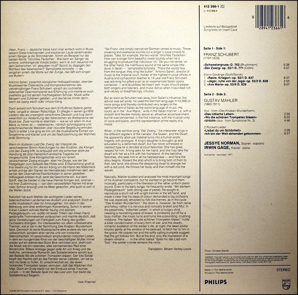 Jessye Norman, Irwin Gage - Franz Schubert • Gustav Mahler : Lieder • Songs (LP, Album, RE)