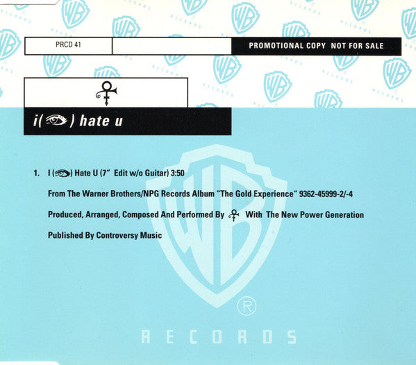 The Artist (Formerly Known As Prince) : I Hate U (CD, Single, Promo)