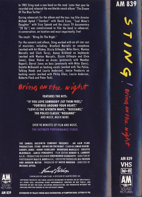 Sting : Bring On The Night (M. Le Sting Et 'Les Tortues Bleus') (VHS)
