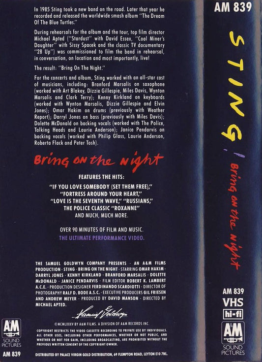 Sting : Bring On The Night (M. Le Sting Et 'Les Tortues Bleus') (VHS)