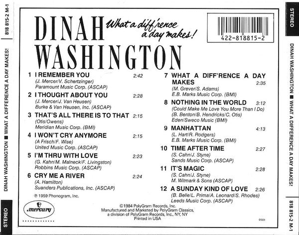 Dinah Washington : What A Diff'rence A Day Makes! (CD, Album, RE)