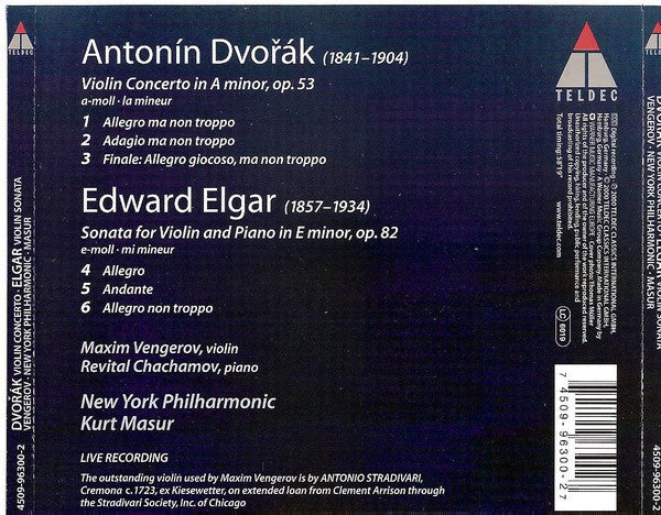 Sir Edward Elgar / Antonín Dvořák - Maxim Vengerov, Kurt Masur, Revital Chachamov, New York Philharmonic : Violin Sonata / Violin Concerto (CD)