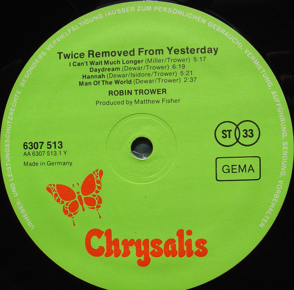 Robin Trower : Twice Removed From Yesterday (LP, Album)