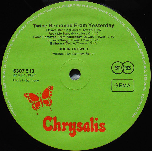 Robin Trower : Twice Removed From Yesterday (LP, Album)