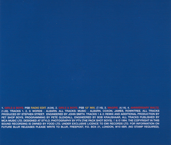Blur : Girls & Boys (Pet Shop Boys Remix) (CD, Single)