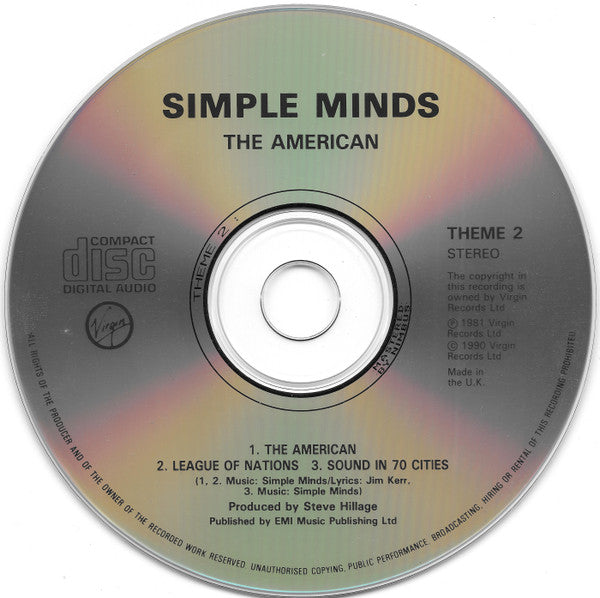 Simple Minds : The American (CD, EP, RE, RP)