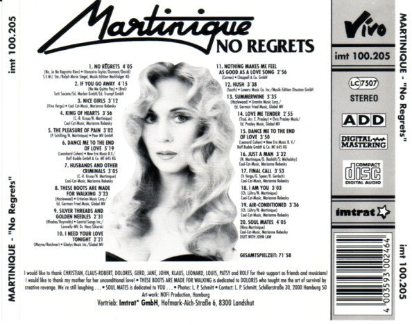 Martinique (2) : No Regrets (CD, Album)