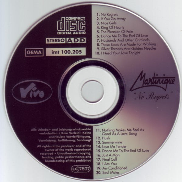 Martinique (2) : No Regrets (CD, Album)