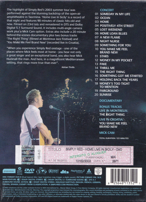 Simply Red : Home (Live In Sicily) (DVD-V, Copy Prot., Multichannel, PAL)