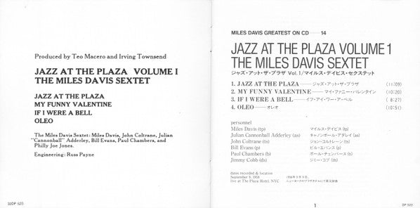 The Miles Davis Sextet : Jazz At The Plaza Vol.1 (CD, Album, RE)
