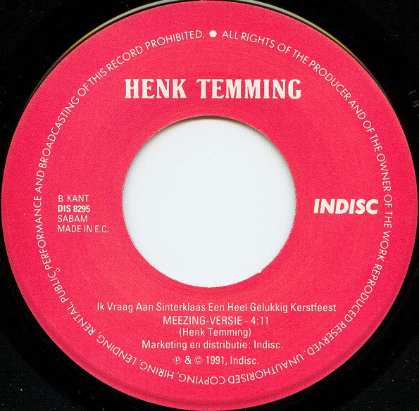 Henk Temming : Ik Vraag Aan Sinterklaas Een Heel Gelukkig Kerstfeest (7", Single)