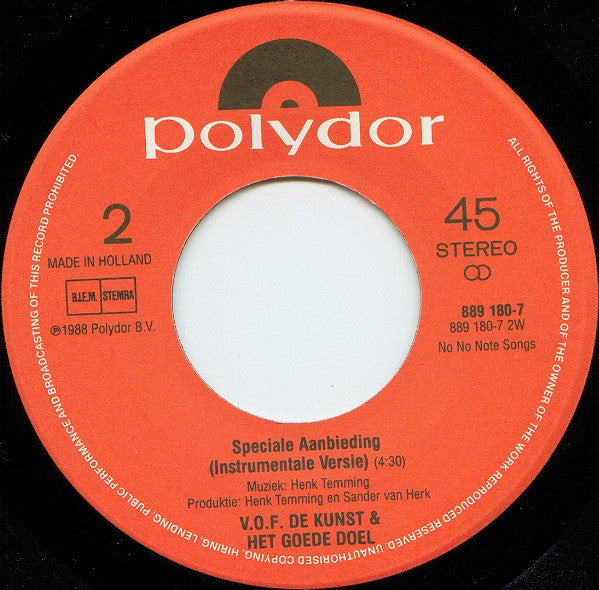 VOF De Kunst & Het Goede Doel : Speciale Aanbieding (7", Single)