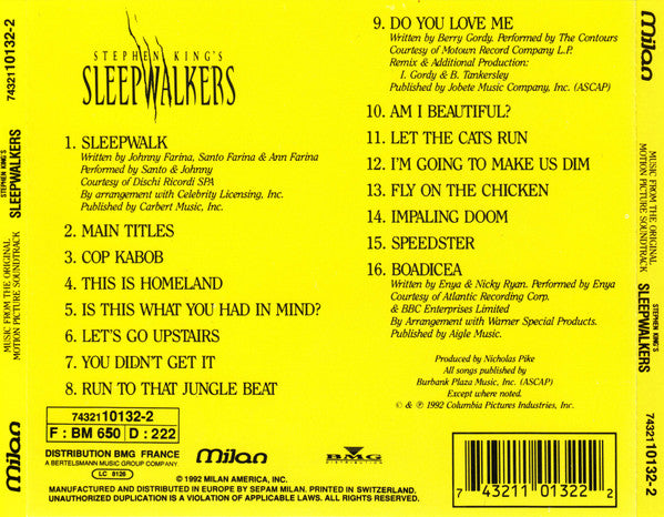 Nicholas Pike : Stephen King's Sleepwalkers (Music From The Original Motion Picture Soundtrack) (CD, Album)