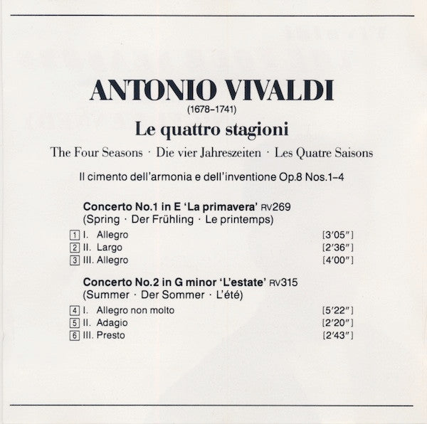 Antonio Vivaldi - Nigel Kennedy, English Chamber Orchestra : The Four Seasons (= Le Quattro Stagioni = Die Vier Jahreszeiten = Les Quatre Saisons) (CD, Album)