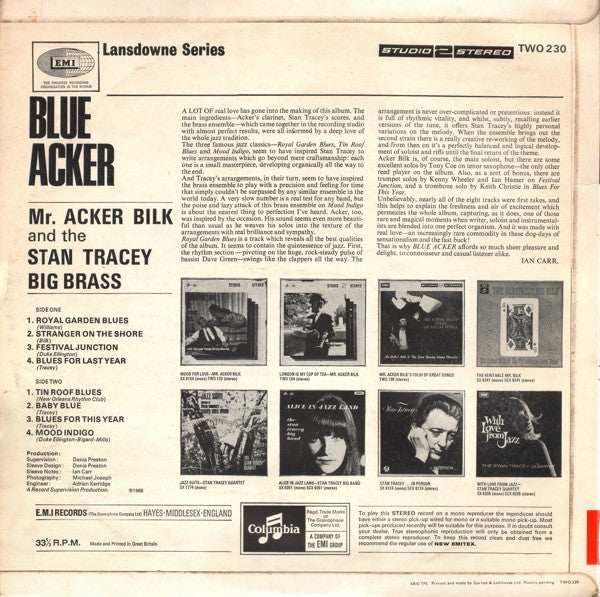Acker Bilk And The Stan Tracey Big Brass : Blue Acker (LP, Album)