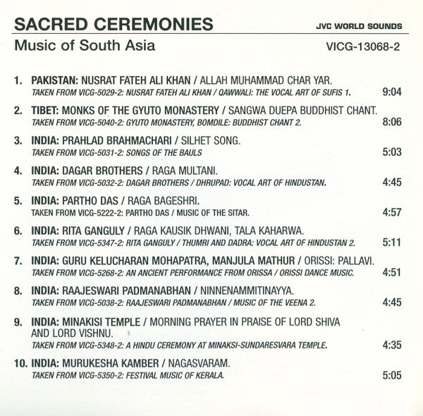 Various : Sacred Ceremonies - Music Of South Asia: India / Pakistan / Tibet / Iran (CD, Comp)