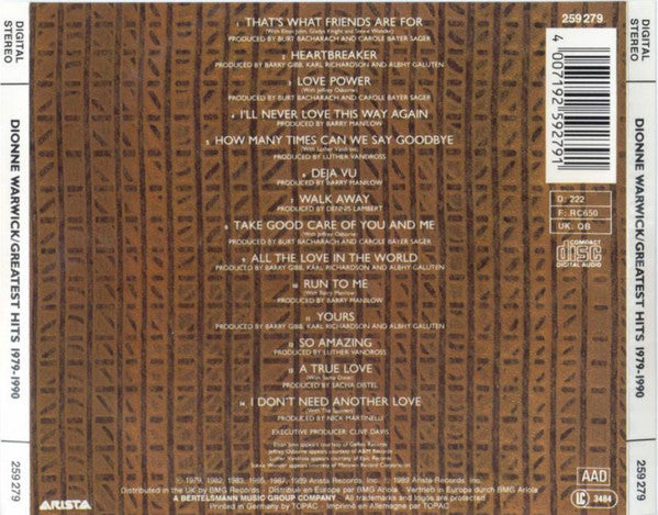 Dionne Warwick : Greatest Hits 1979-1990 (CD, Comp)
