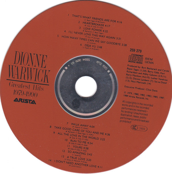 Dionne Warwick : Greatest Hits 1979-1990 (CD, Comp)