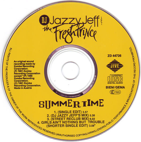 DJ Jazzy Jeff & The Fresh Prince : Summertime (CD, Maxi)