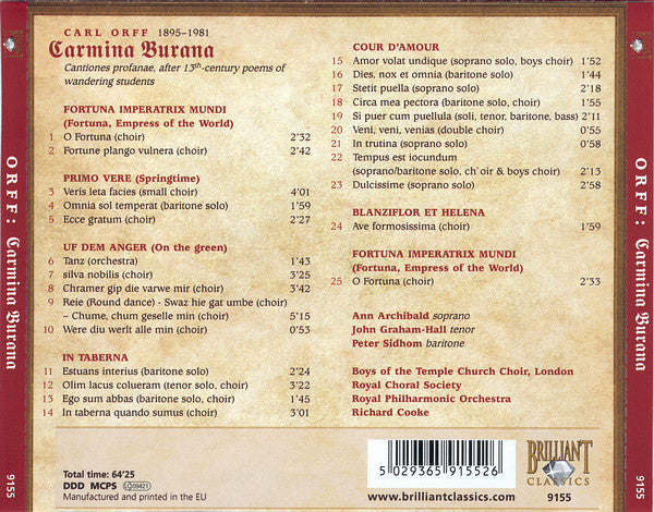 Orff* : Carmina Burana (CD, Album, RE)