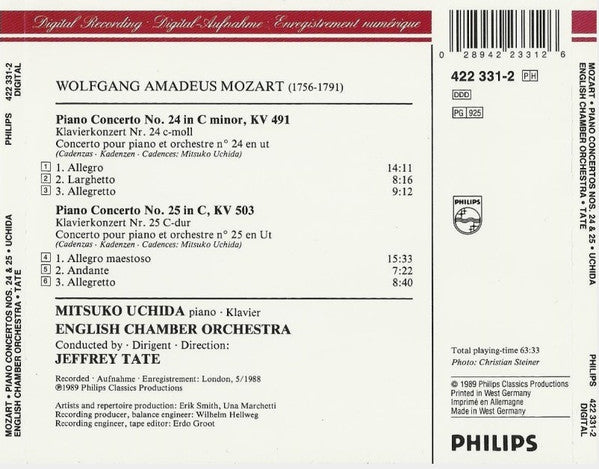 Wolfgang Amadeus Mozart, Mitsuko Uchida, English Chamber Orchestra, Jeffrey Tate : Piano Concertos = Klavierkonzerte No. 24 KV491 · No. 25 KV503 (CD, Album)