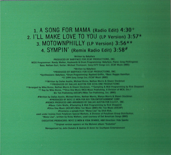Boyz II Men : A Song For Mama (CD, Single, Ltd)