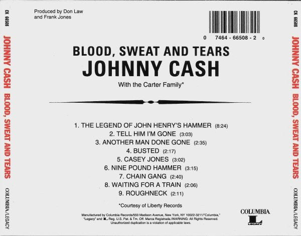 Johnny Cash : Blood, Sweat And Tears (CD, Album, RP)
