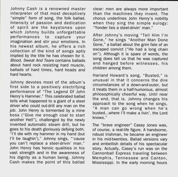 Johnny Cash : Blood, Sweat And Tears (CD, Album, RP)