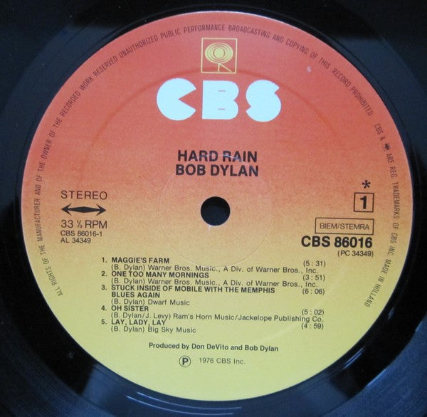Bob Dylan : Hard Rain (LP, Album, RP)