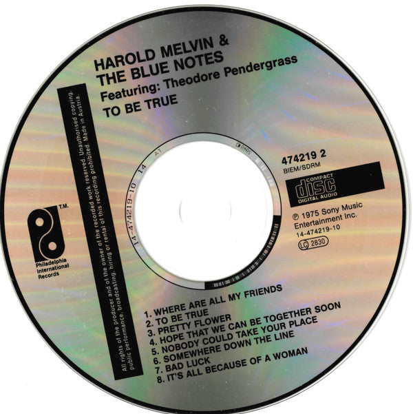 Harold Melvin And The Blue Notes Featuring Teddy Pendergrass : To Be True (CD, Album, RE)