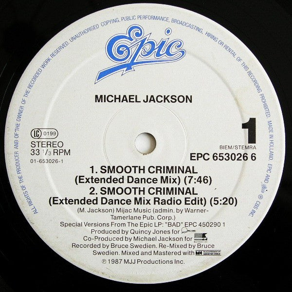 Michael Jackson : Smooth Criminal (12", Maxi)