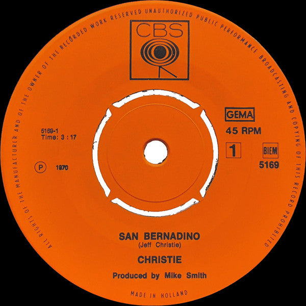 Christie : San Bernadino (7", Single, 4-p)