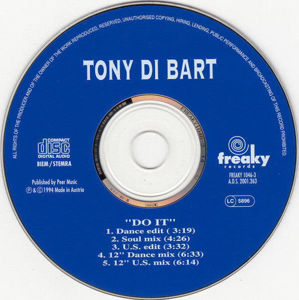 Tony Di Bart : Do It (CD, Maxi)