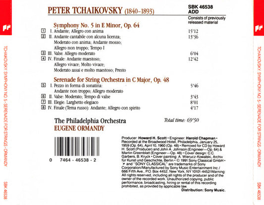 Pyotr Ilyich Tchaikovsky - Eugene Ormandy, The Philadelphia Orchestra : Symphony No. 5 • Serenade For Strings (CD, Comp)