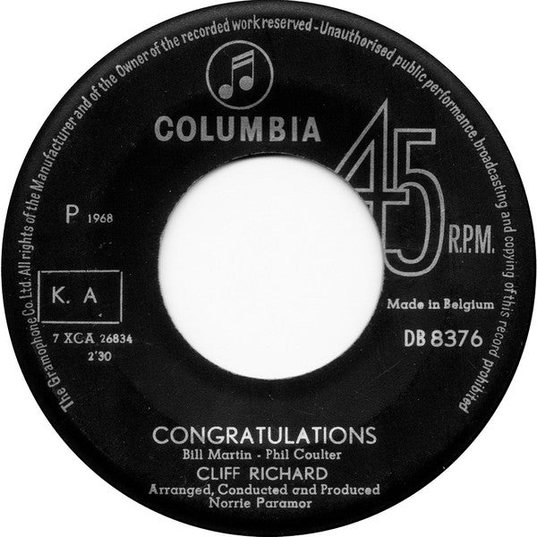 Cliff Richard : Congratulations (7", Single)