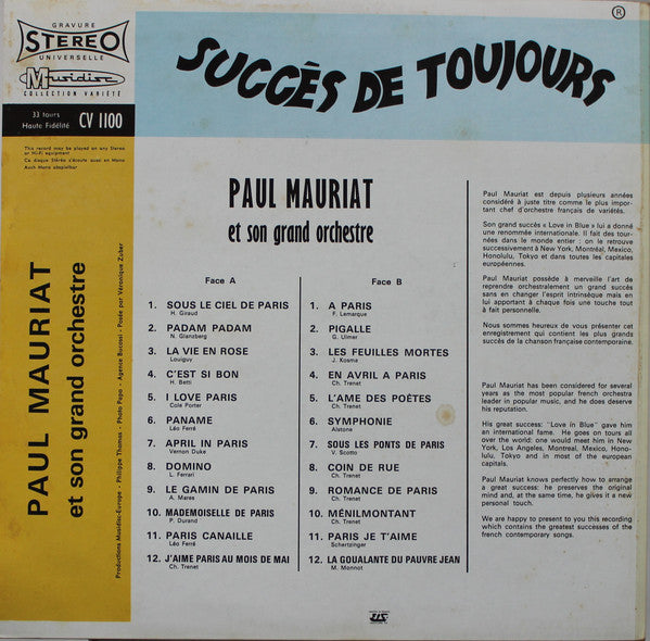 Le Grand Orchestre De Paul Mauriat : Succès De Toujours (LP, Album, RE)