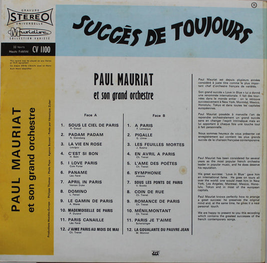 Le Grand Orchestre De Paul Mauriat : Succès De Toujours (LP, Album, RE)