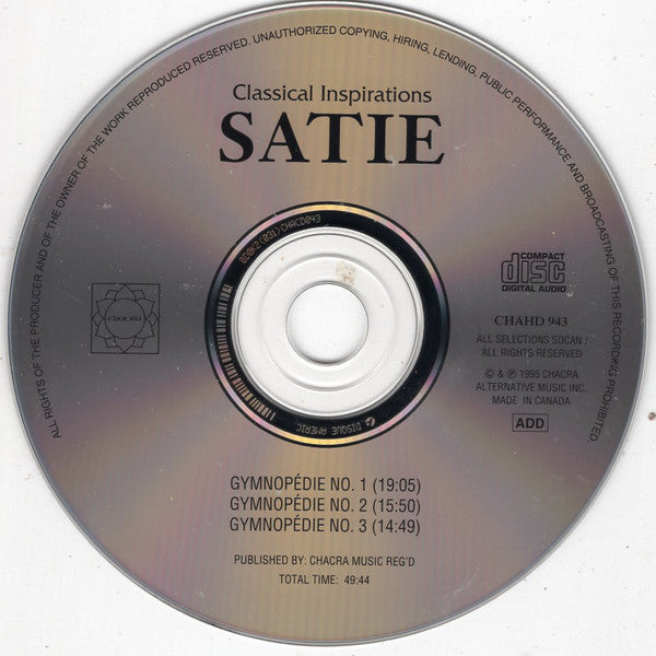 Erik Satie / Chacra Artists : Satie With Ocean Sounds - 3 Gymnopédies (CD)