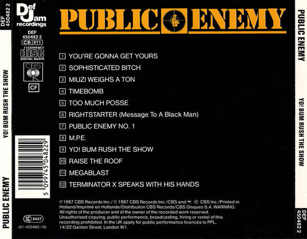 Public Enemy : Yo! Bum Rush The Show (CD, Album)