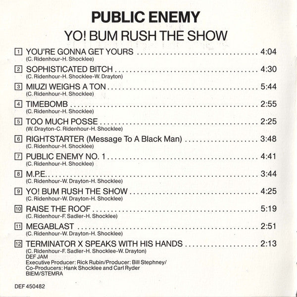Public Enemy : Yo! Bum Rush The Show (CD, Album)