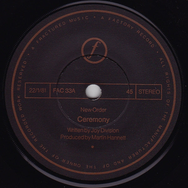 New Order : Ceremony (7", Single, Dam)