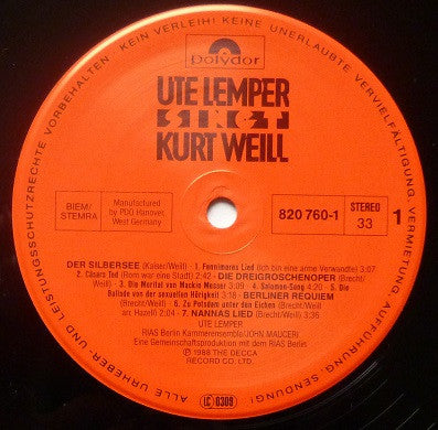 Ute Lemper : Singt Kurt Weill (LP, Album)