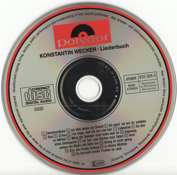 Konstantin Wecker : Liederbuch (CD, Comp, RE)
