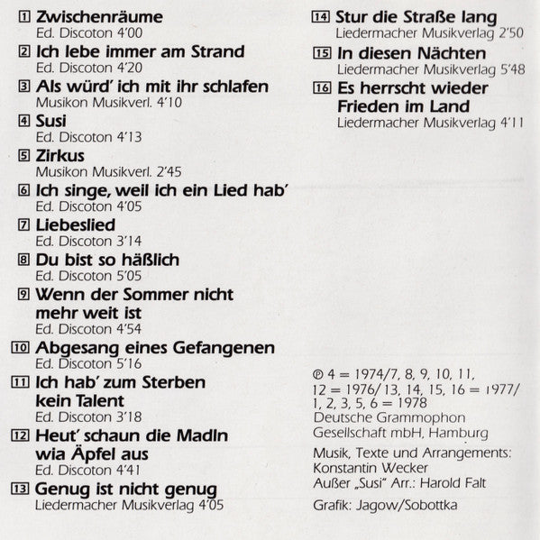 Konstantin Wecker : Liederbuch (CD, Comp, RE)