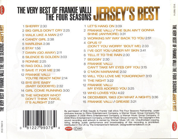 Frankie Valli, The Four Seasons : Jersey's Best (The Very Best Of Frankie Valli The Four Seasons) (2xCD, Comp, RM)