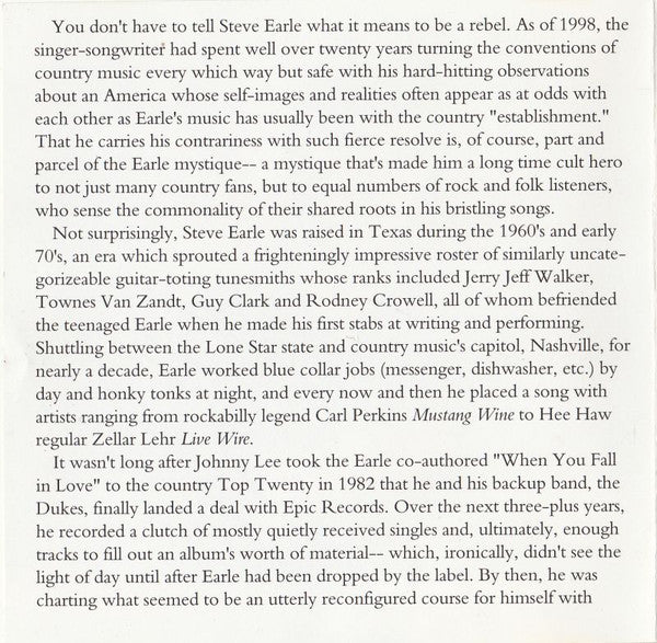 Steve Earle : Early Tracks (CD, Comp, RE)