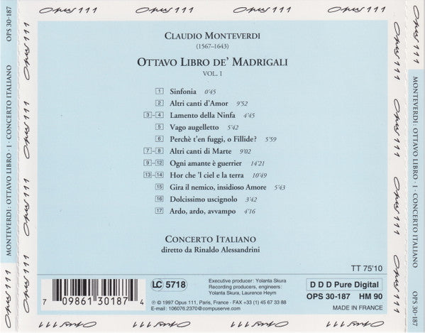 Claudio Monteverdi - Concerto Italiano, Rinaldo Alessandrini : Ottavo Libro Dei Madrigali, Vol. 1 (CD)