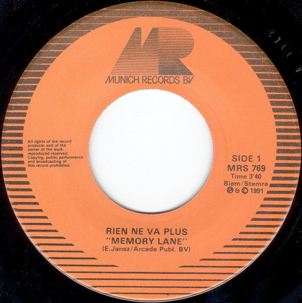 Rienne Va Plus : Memory Lane (7", Single)