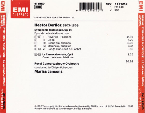 Mariss Jansons, Hector Berlioz, Concertgebouworkest : Symphonie Fantastique ∙ Le Carnaval Romain (CD)